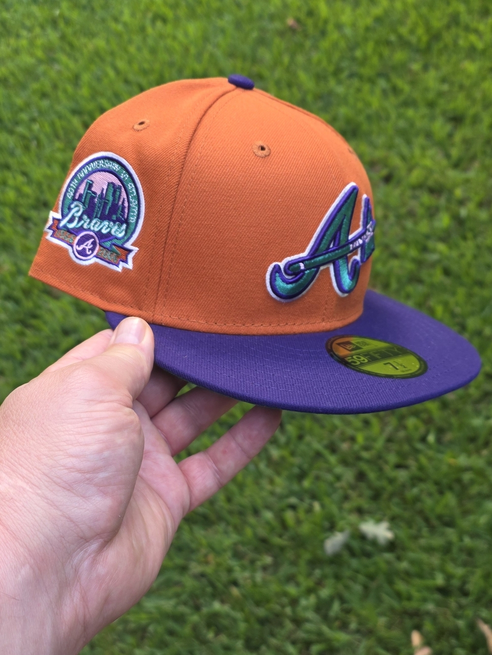 ATLANTA BRAVES|New Era 59FIFTY|Orange/Purple Fitted Hat 40TH Anniv. Patch|7 1/2